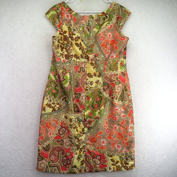Liz Claiborne Dress Womens 14 Multicolor Floral Paisley Short Sleeve Lined Retro - Picture 4 of 10